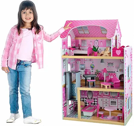 Κουκλόσπιτο ΕΚΘΕΣΙΑΚΟ ΣΥΝΑΡΜΟΛΟΓΗΜΕΝΟ Ξύλινο με έπιπλα και  ασανσέρ 90εκ