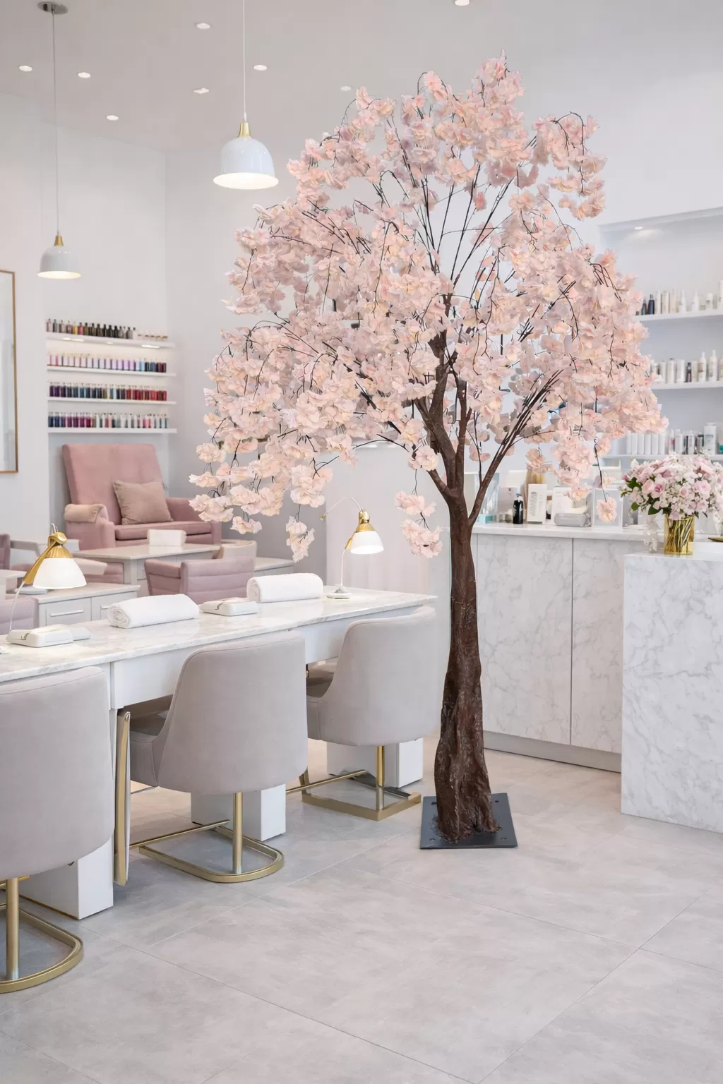 Τεχνητό Δέντρο Κερασιά με κρεμ κρεμαστά άνθη 230 εκ.,Cherry Blossom