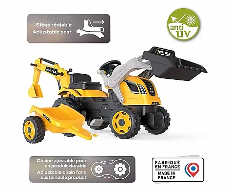 Μπουλντοζα smoby τρακτερ builder max με τρέιλερ (710304)