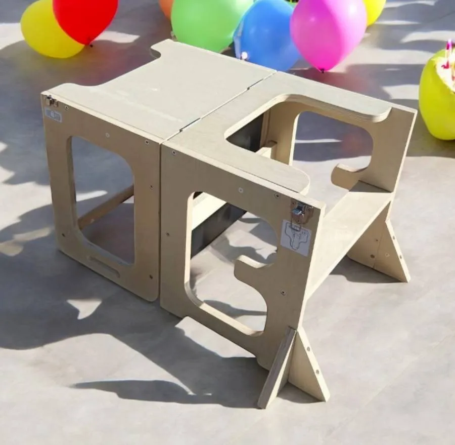 Καρεκλάκι Φαγητού & Γραφείο & Ξύλινος Πολυμορφικός  Πύργος Εκμάθησης  3 σε 1 Montessori