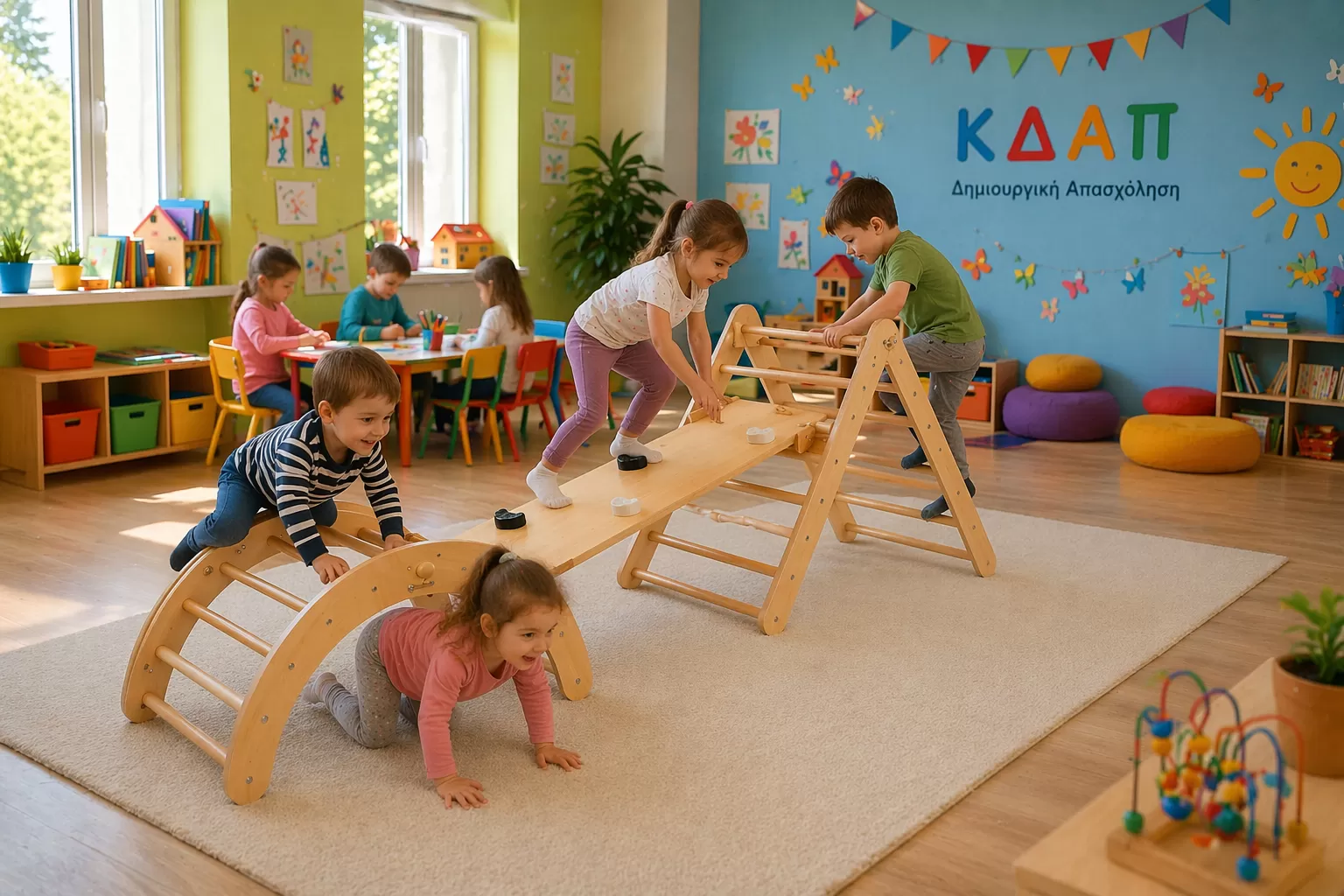 Εκπαιδευτικός Ξύλινος Γυμναστήριο Montessori 4 σε 1,Σετ Πικλέρ Παιχνίδια Αναρρίχησης