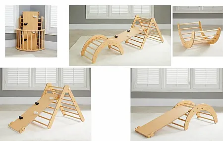 Εκπαιδευτικός Ξύλινος Γυμναστήριο Montessori 4 σε 1,Σετ Πικλέρ Παιχνίδια Αναρρίχησης