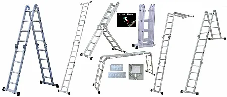 Πολυμορφική Σκάλα Αλουμινίου 4X4  445cm με ΔΩΡΟ Σκαλοπάτια και Βάση