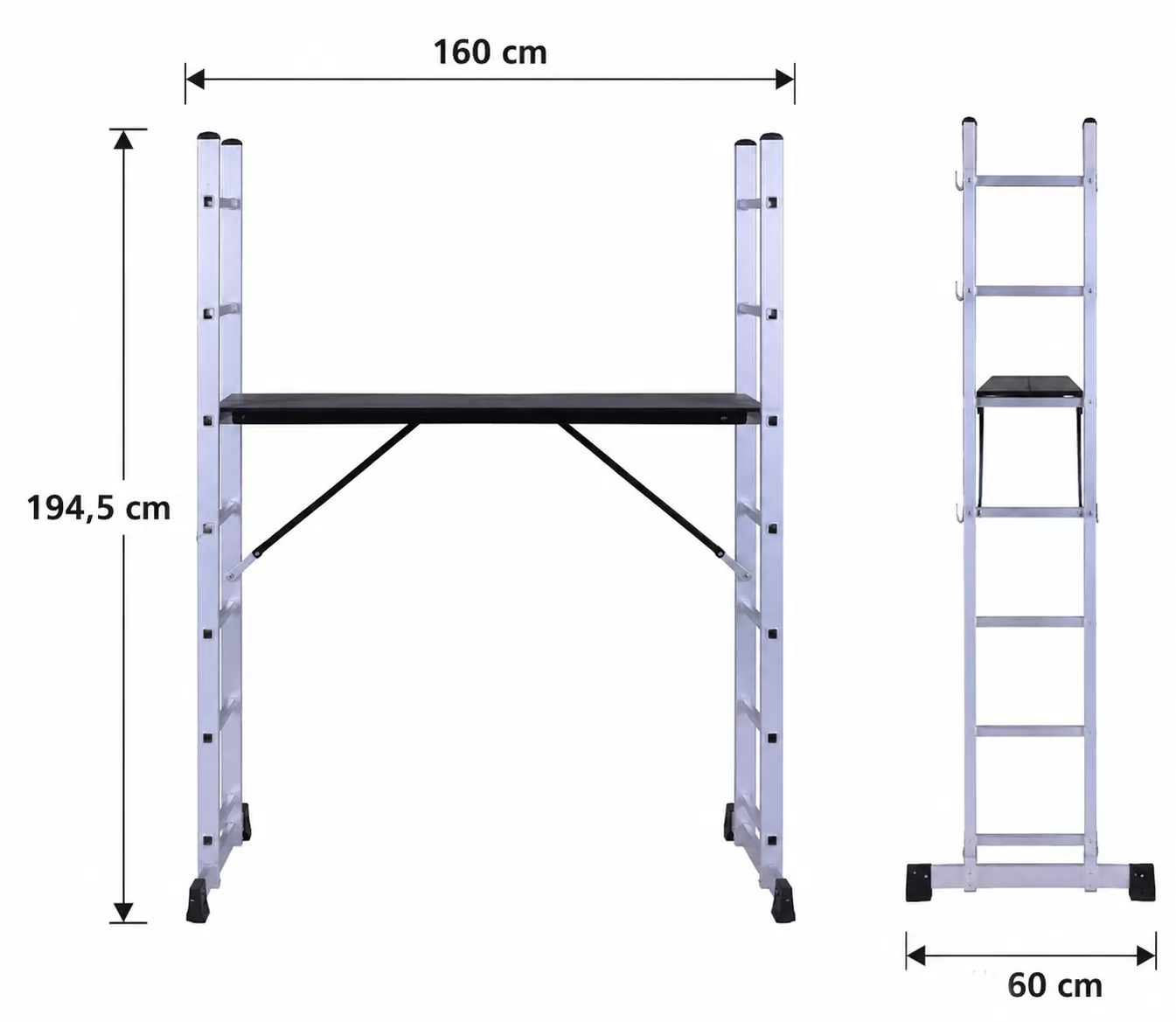 Διπλή Σκάλα Αλουμινίου 2X7,Σκαλωσιά 160cm X 194,5cm με Μπάρα Σταθεροποίηση