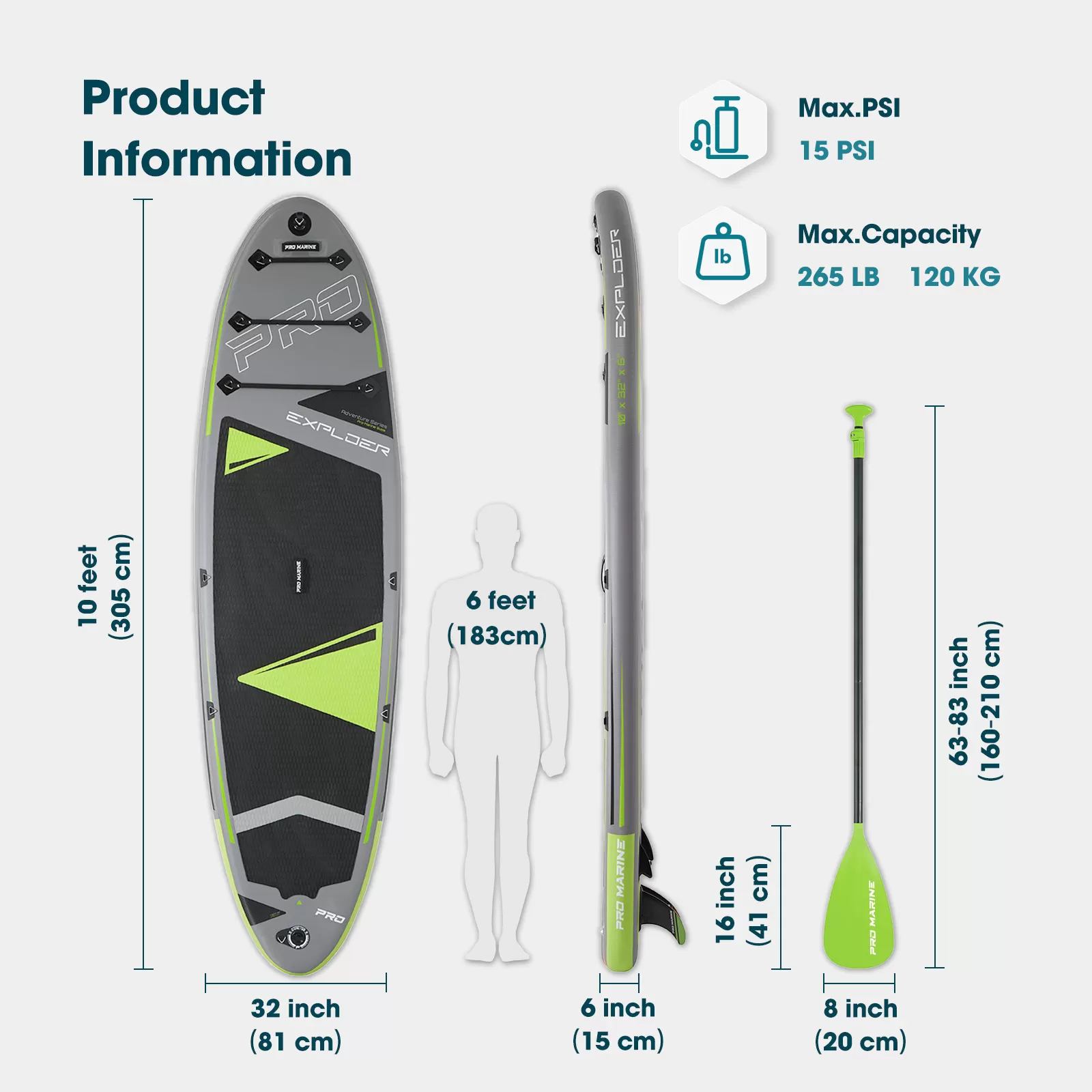 SUP Explorer 3m,Φουσκωτή Σανίδα 10' με κάθισμα Kayak 305cmX81cmX15cm