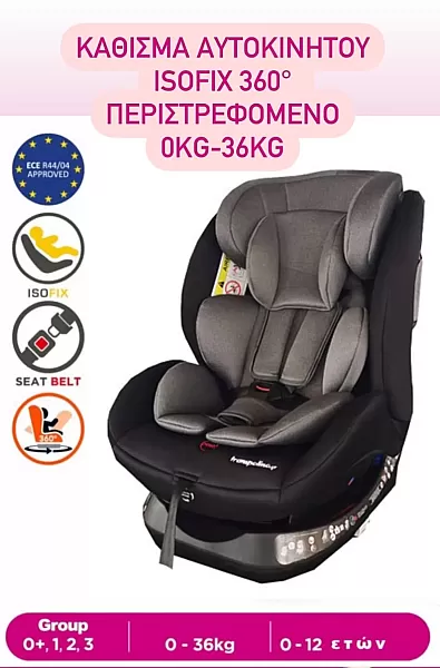 Κάθισμα αυτοκινήτου Isofix 360° 0kg-36kg, 0+1,2,3, Rotor Grey, Γκρι