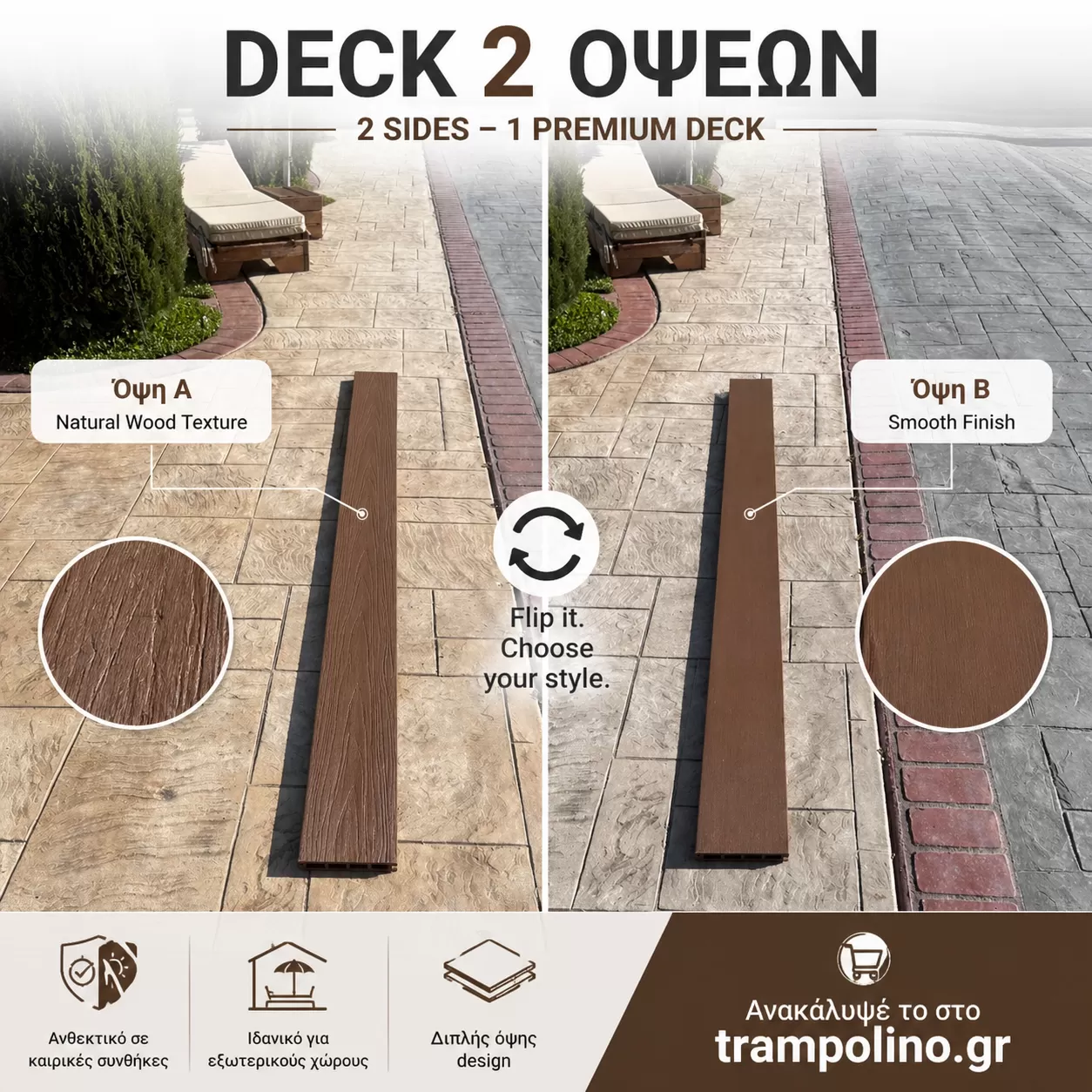 WPC,Deck Αδιάβροχο,Δαπεδο Κήπου,Νέας Γενιάς 240εκX14εκΧ2εκ