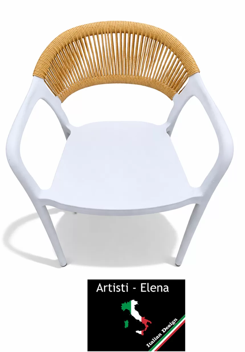 Καρέκλα - Πολυθρόνα Elite Εξωτερικού Χώρου Πολυπροπυλενίου Λευκή με Μπεζ σχοινί