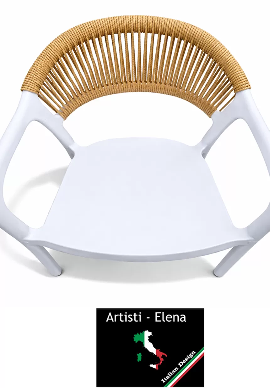 Καρέκλα - Πολυθρόνα Elite Εξωτερικού Χώρου Πολυπροπυλενίου Λευκή με Μπεζ σχοινί