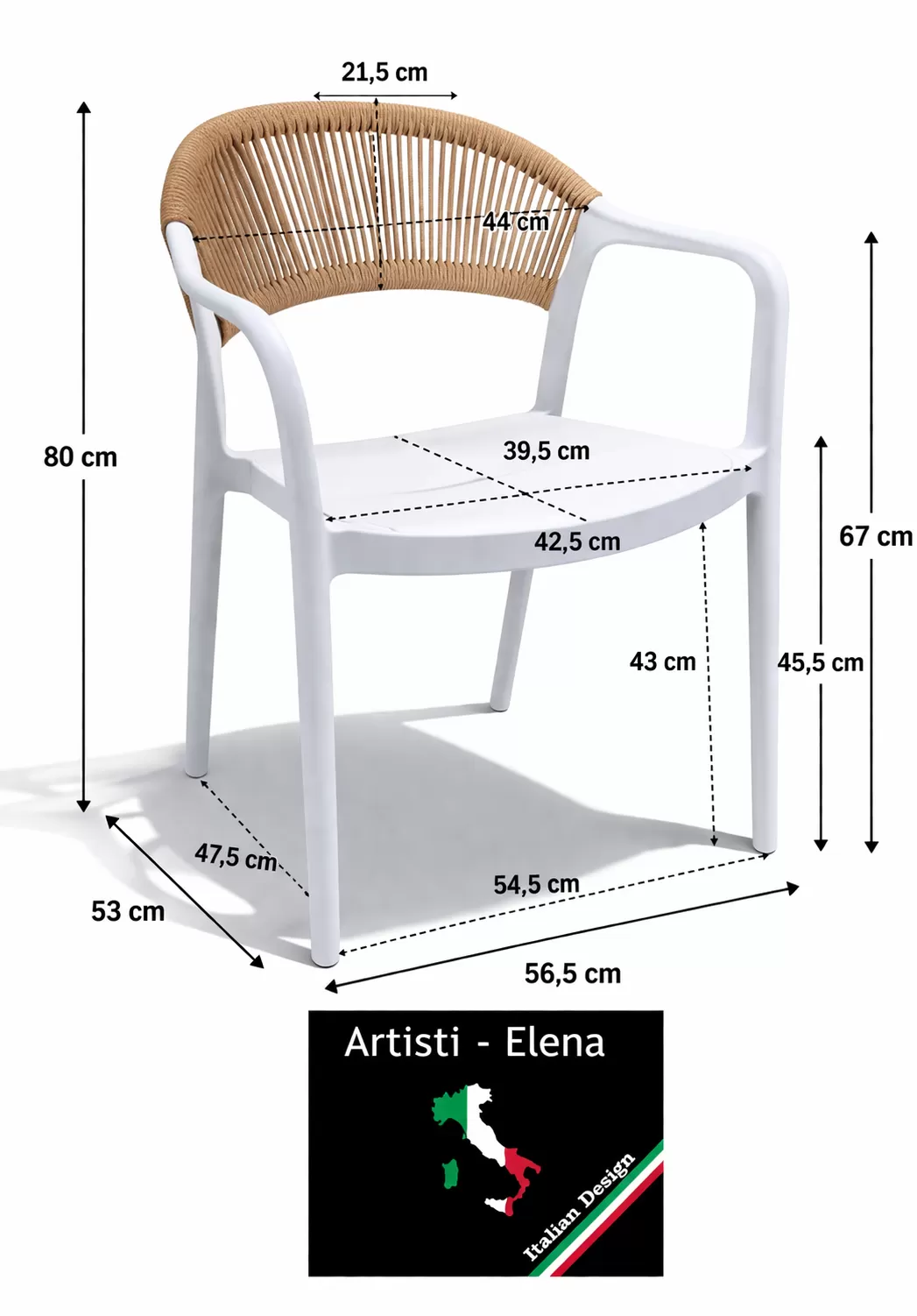 Καρέκλα - Πολυθρόνα Elite Εξωτερικού Χώρου Πολυπροπυλενίου Λευκή με Μπεζ σχοινί