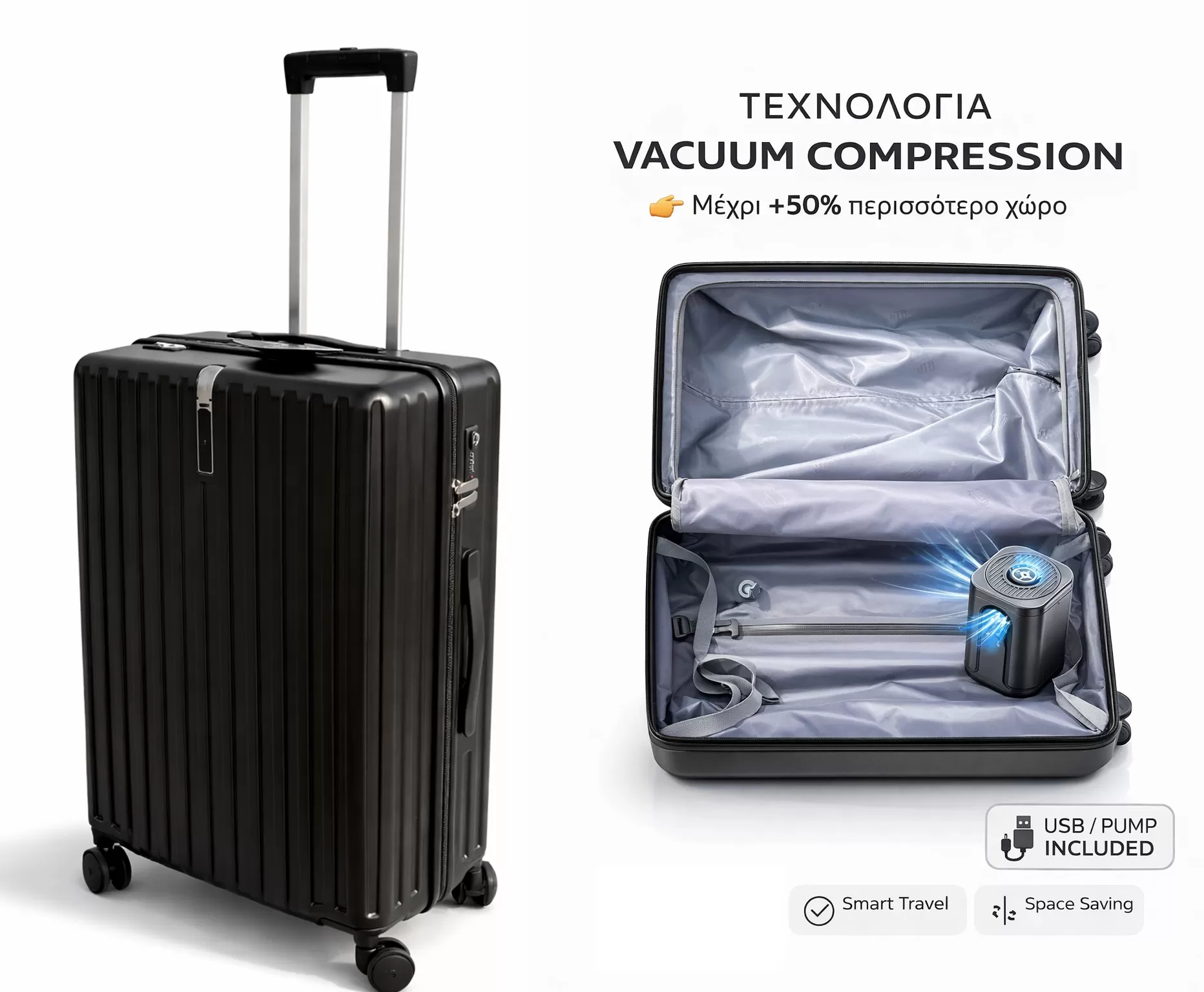 Vacuum Βαλίτσα Ταξιδίου Συμπίεσης με ηλεκτρική συσκευή Αέρα