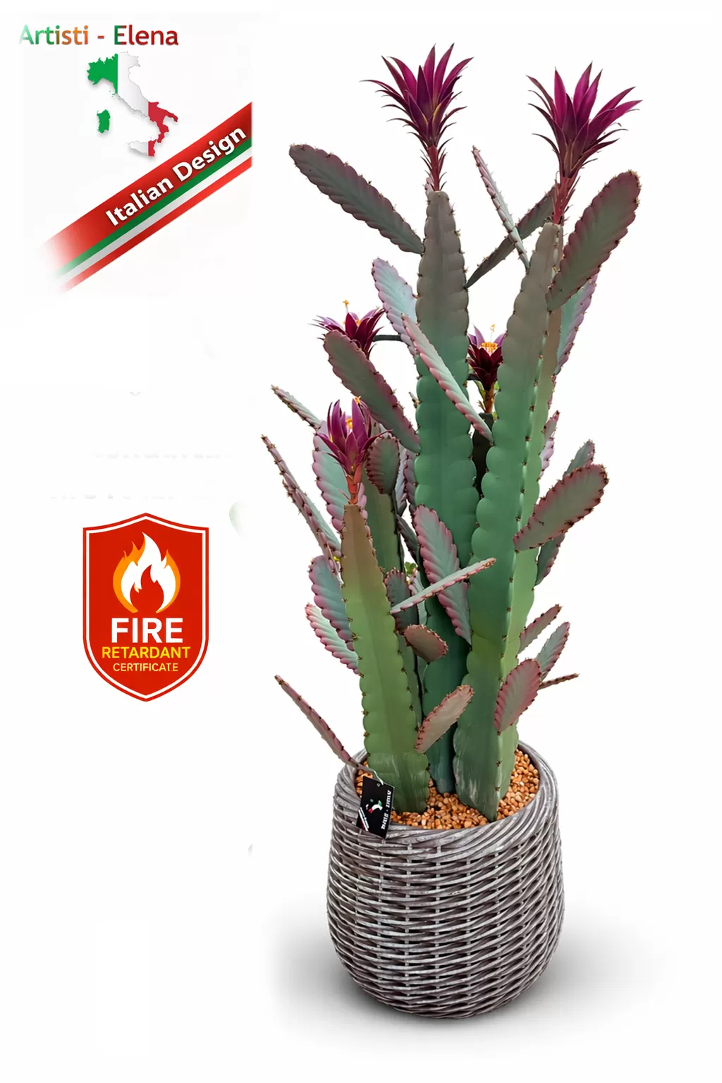 Τεχνητός κάκτος παγώνι Epiphyllum  140cm σε μοντέρνα γλάστρα EVA