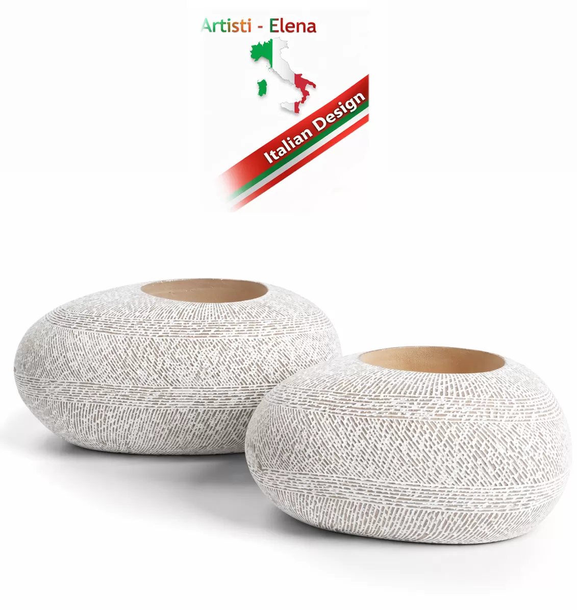 Σετ 2 Μεγάλα Διακοσμητικα Βαζα 80cm γλάστρες,δοχεία απο Πολυρητίνη,Beach Stone Bowl Εξωτερικού Χώρου