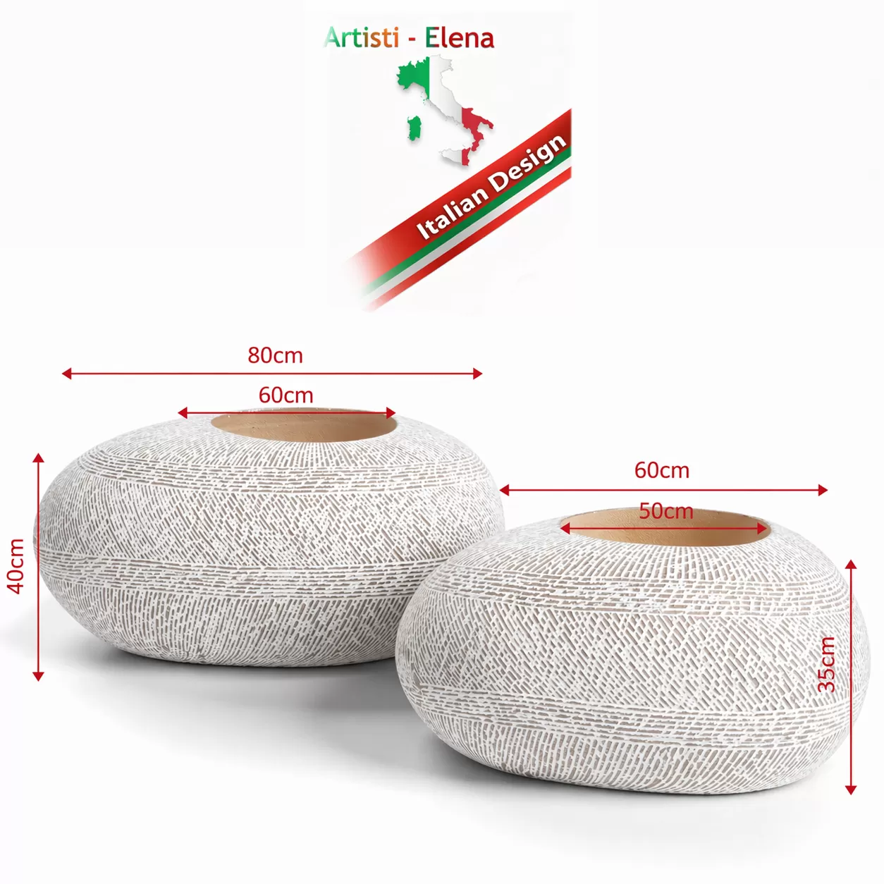 Σετ 2 Μεγάλα Διακοσμητικα Βαζα 80cm γλάστρες,δοχεία απο Πολυρητίνη,Beach Stone Bowl Εξωτερικού Χώρου