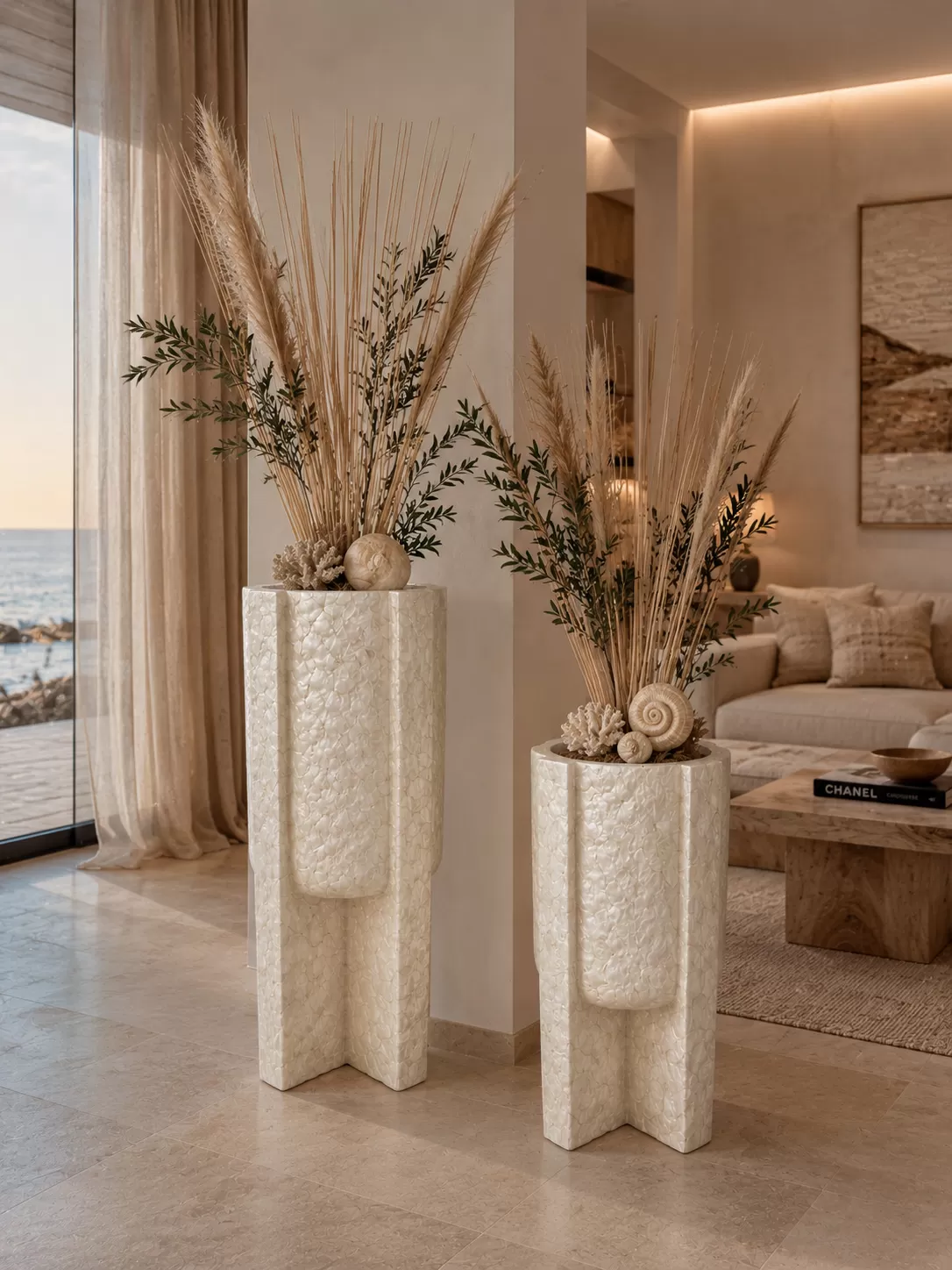 Μεγάλο Διακοσμητικό Κασπώ 102cm με Όψη Οστράκο – Φίλντισι Mother of Pearl, Luxury Design