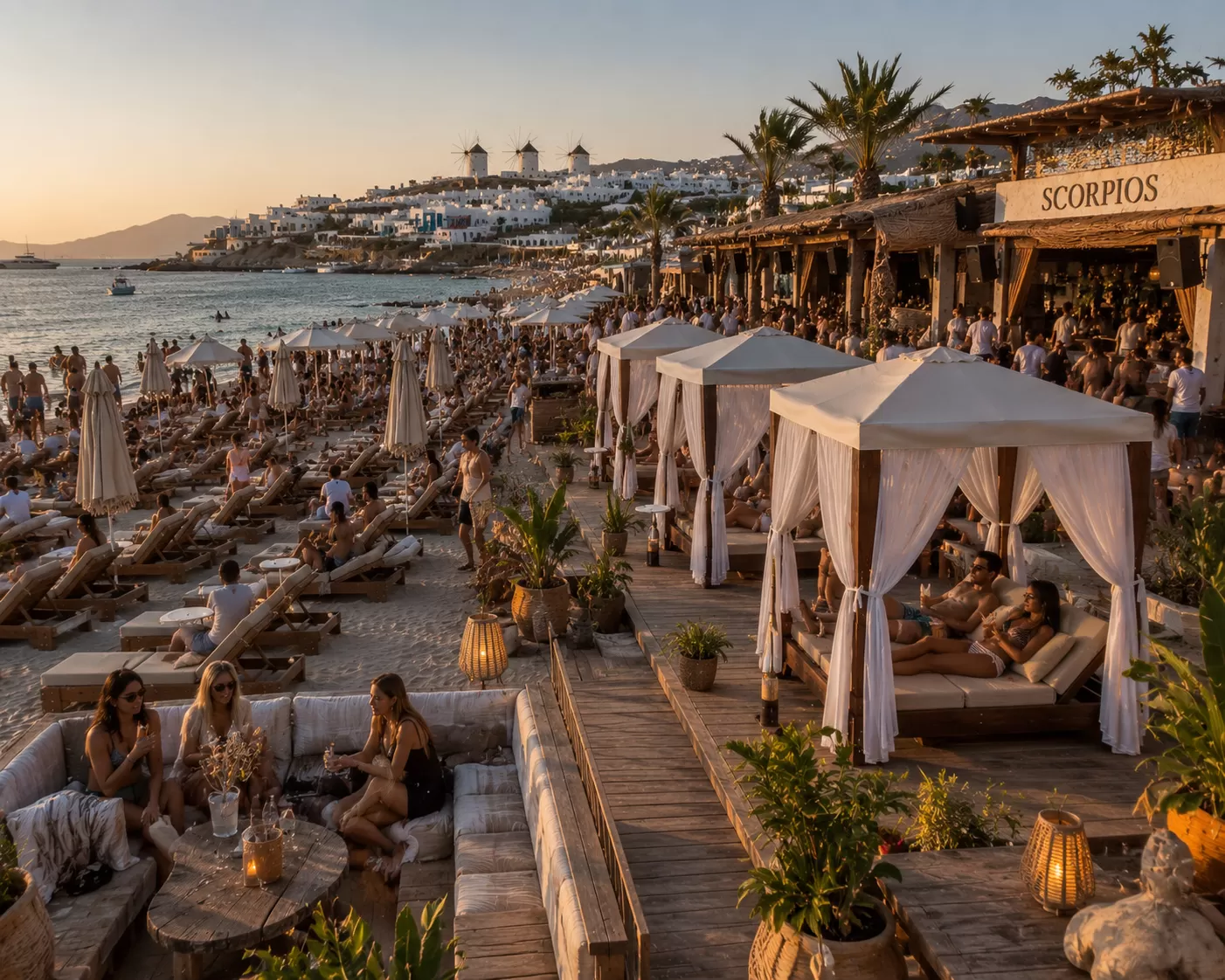 Ξύλινο Gazebo Daybed Κρεβάτι Κήπου με Υφασμάτινη Οροφή και 2 Ξαπλώστρες με Στρώματα και Κουρτίνες με Σκίαστρο