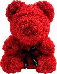 Αρκουδάκι από Τεχνητά Τριαντάφυλλα Κόκκινο 40cm B216 Σε Κουτί