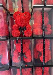 Μεγάλο Αρκουδάκι Από Τεχνητά Τριαντάφυλλα Rose Bear Κόκκινο 40cm