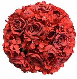 Διακοσμητική Μπάλα Λουλούδια με κόκκινα υφασμάτινα τριαντάφυλλα 45 εκ Vintage