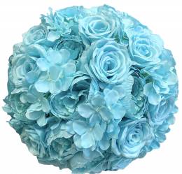 Διακοσμητική Μπάλα Λουλούδια με Γαλάζια υφασμάτινα τριαντάφυλλα 45 εκ Vintage
