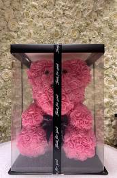 Μεγάλο Αρκουδάκι Από Τεχνητά Τριαντάφυλλα Rose Bear Ροζ 40cm