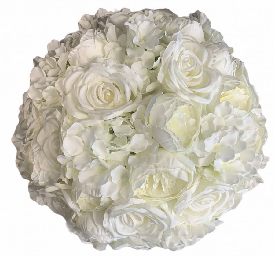 Artisti - Elena Διακοσμητική Μπάλα Λουλούδια με λευκά υφασμάτινα τριαντάφυλλα 45 εκ Vintage